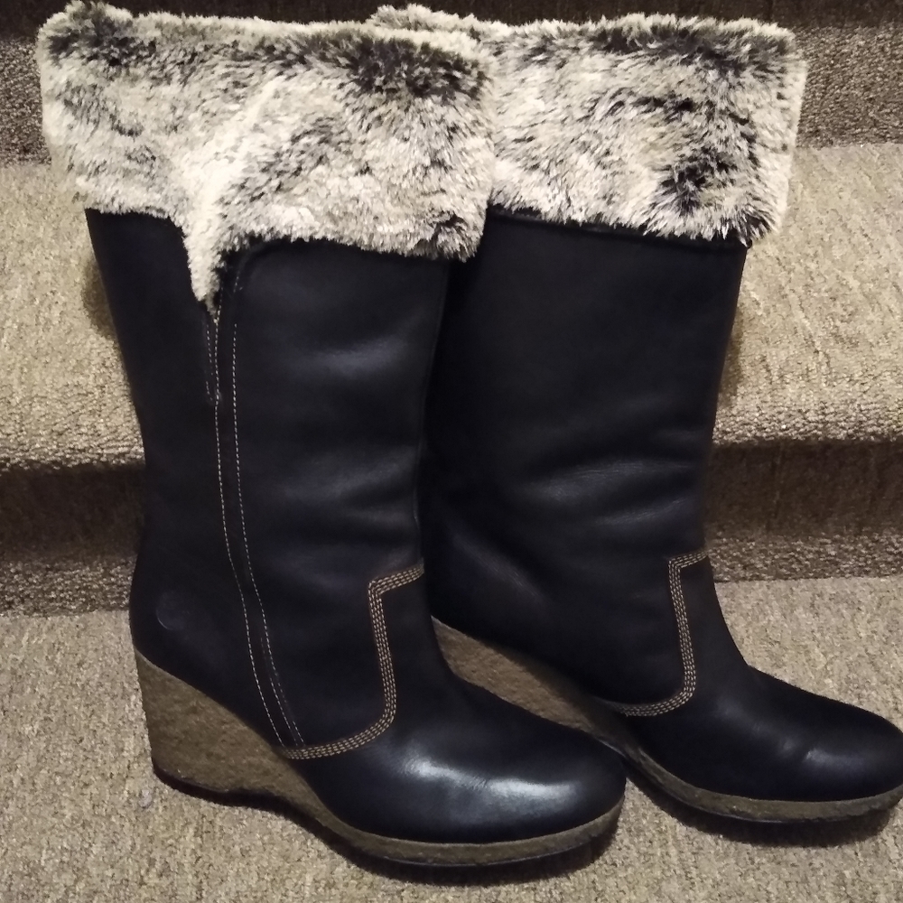 Timberland faux-fur lined wedge heel boots